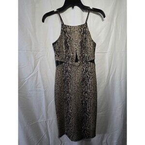 bebe Snake Print Midi Dress STYLE 0066C Size 4 Gold Halter Cutout Waist